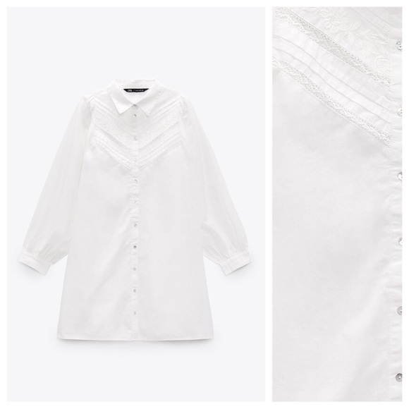 NWT. Zara White Poplin Shirt Button Up Dress. Size L. - Picture 6 of 11